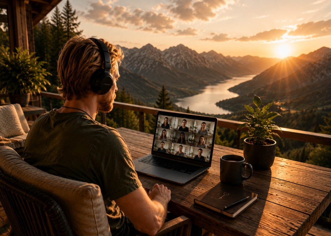 Online-Community – Live-Session mit Bergblick